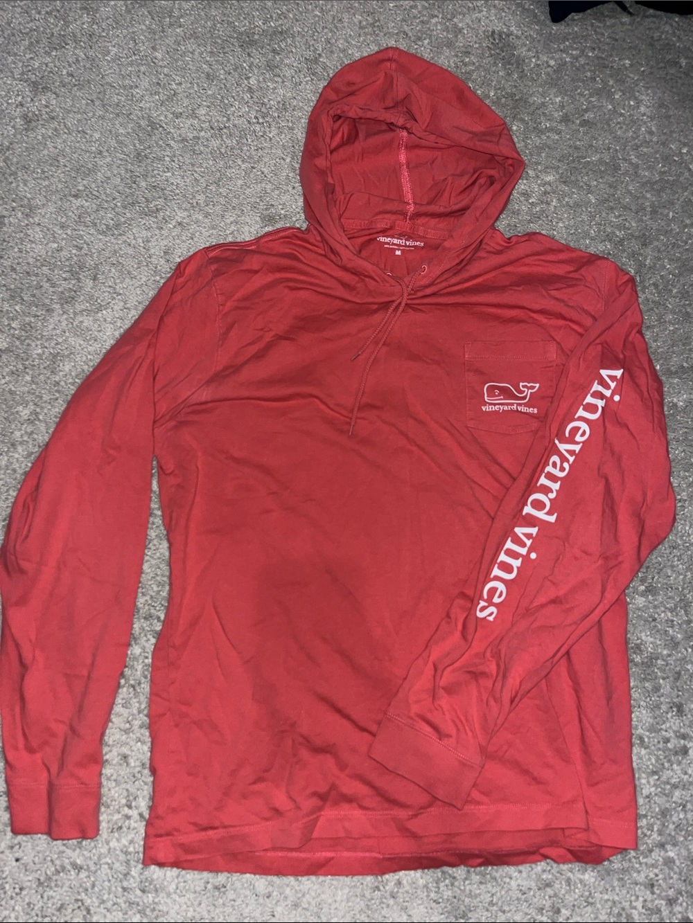Vineyard Vines Red Hooded Long Sleeve Pocket Tee